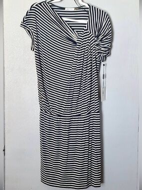 NWT Klein navy and white striped asymmetrical knit dress Size 8